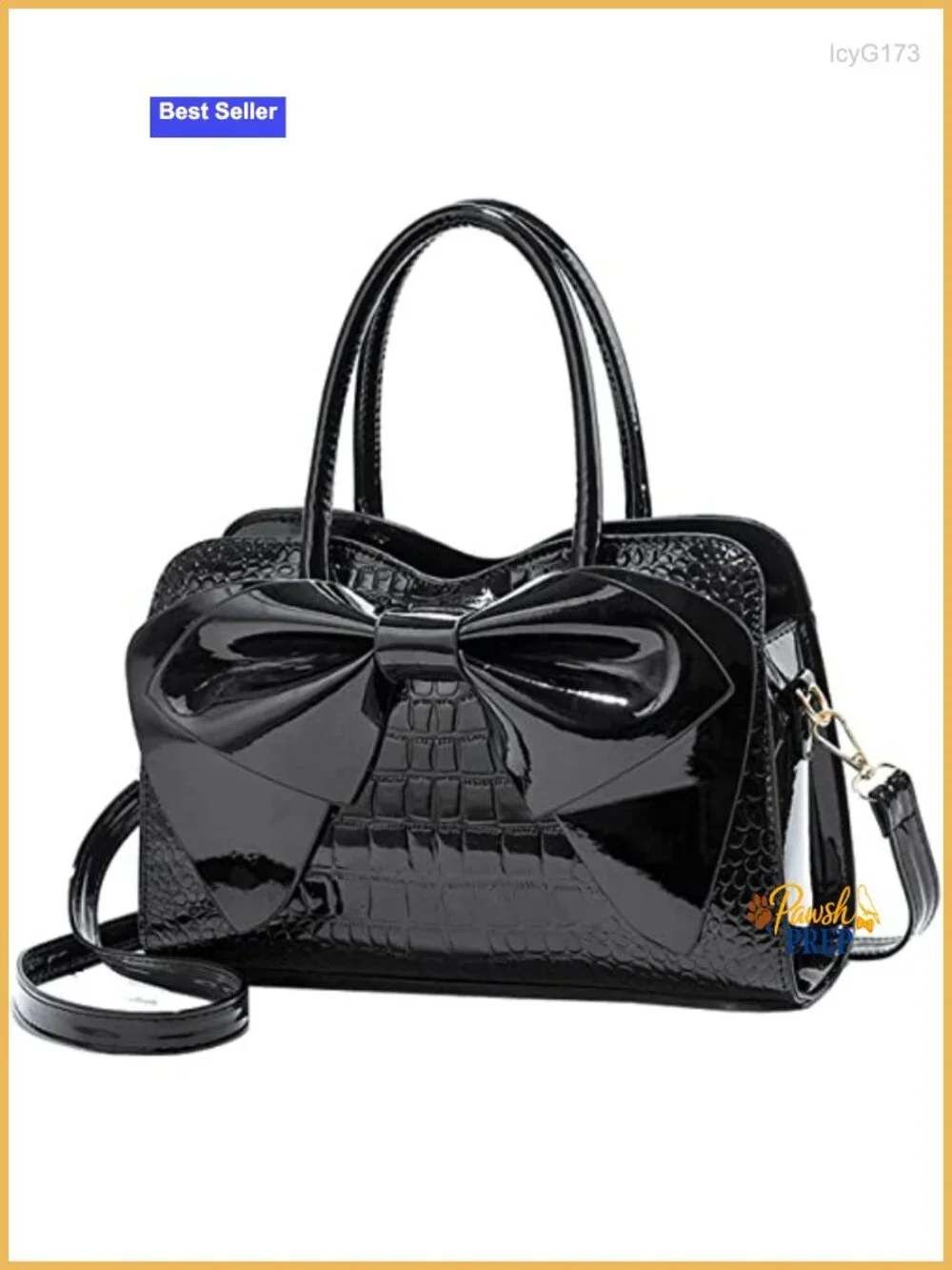 Shiny Patent Leather Bowknot Satchel Handbag Top-Handle Tote